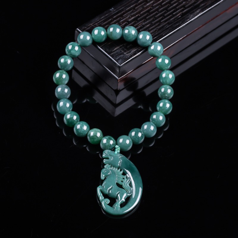 Jewelry & Watches Review - Natural Jadeite Blue Water Zodiac Horse