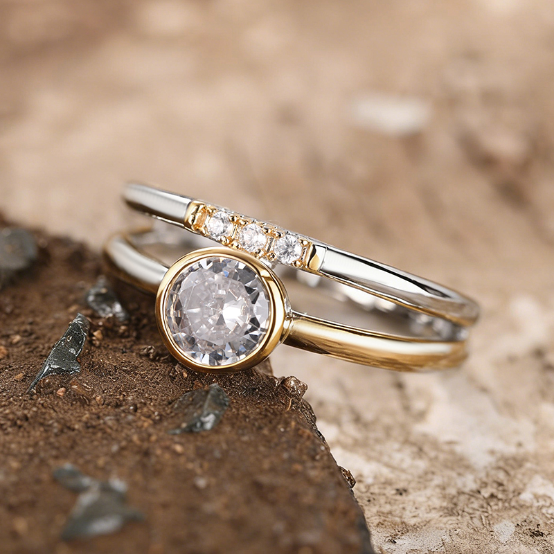 Jewelry & Watches Review - Huitan Fashion Two-tone Rings with Sparkling