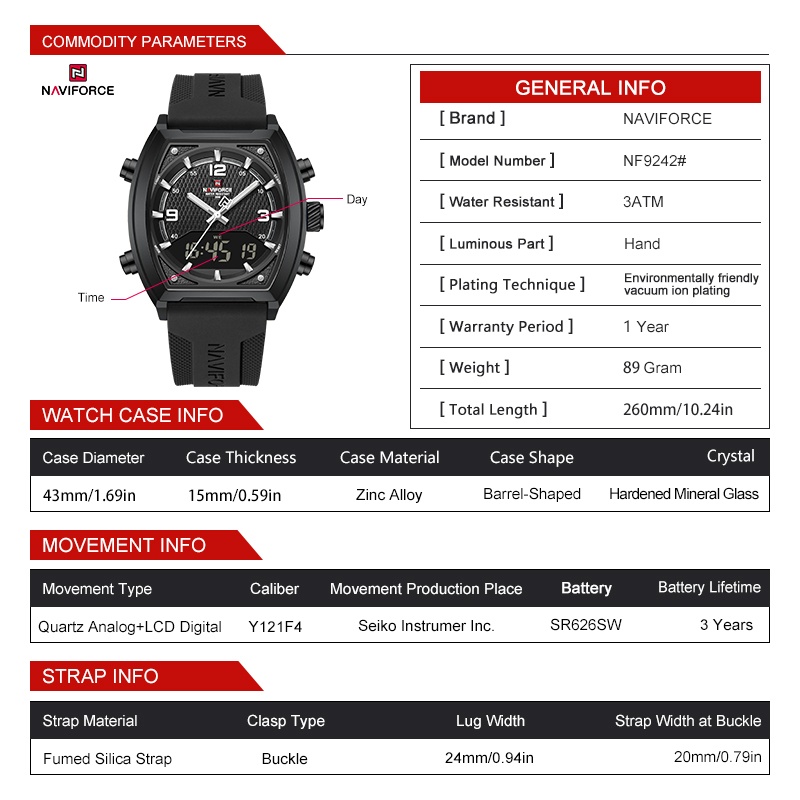 NAVIFORCE Men Dual Display Wat - Watch Display Box 评论和价格