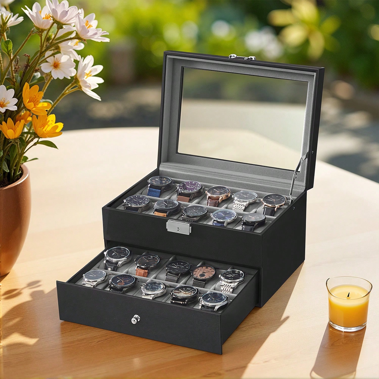 20-Slot Watch Box with Glass L - Watch Display Box 评论和价格
