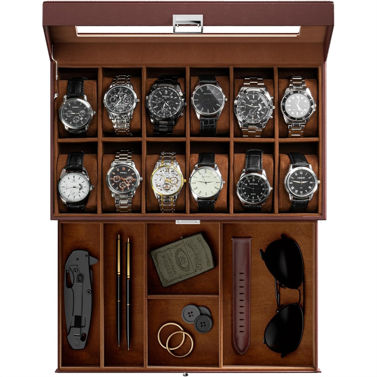 Watch Box with 12 Slots and Dr - Watch Display Box 评论和价格