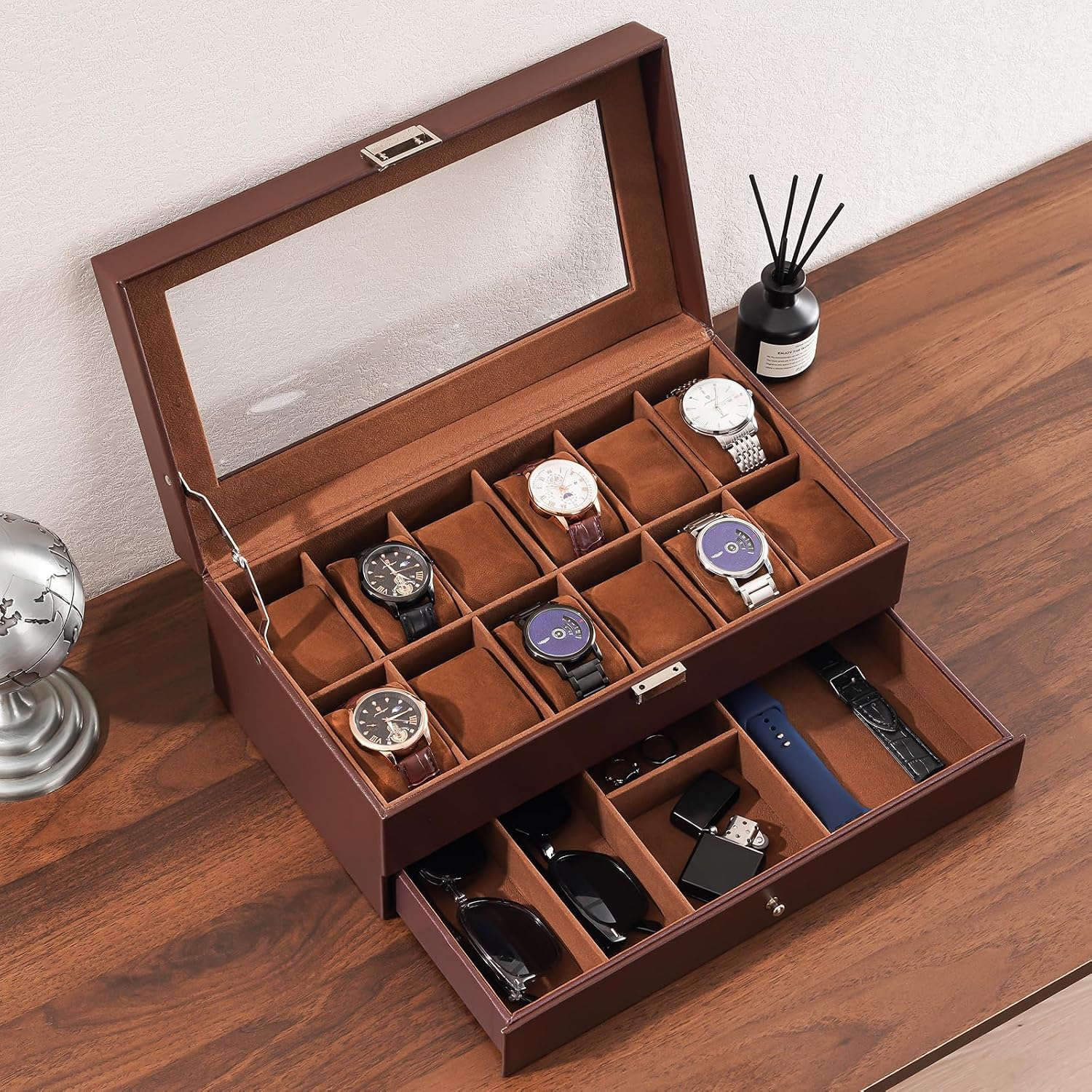 Watch Box with 12 Slots and Dr - Watch Display Box 评论和价格