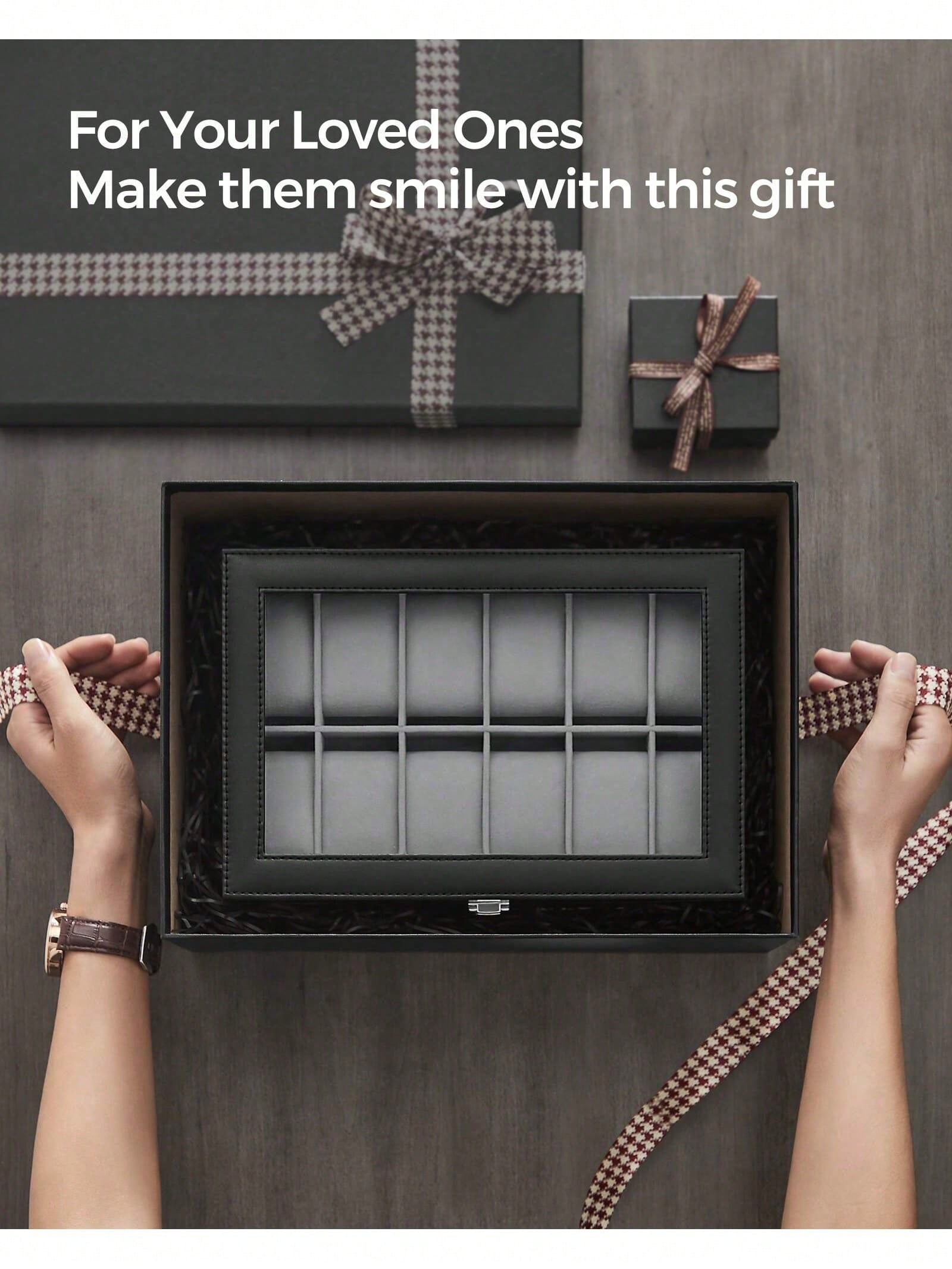 12-Slot Lockable Watch Box wit - Watch Display Box 评论和价格