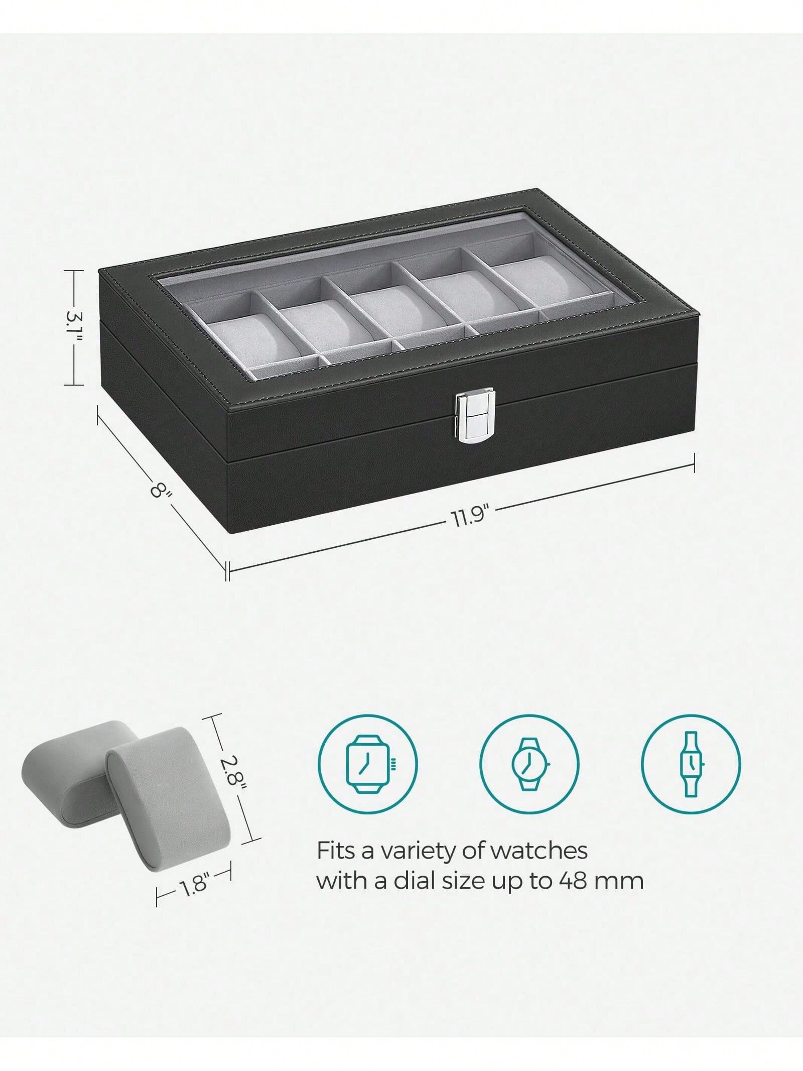 12-Slot Lockable Watch Box wit - Watch Display Box 评论和价格