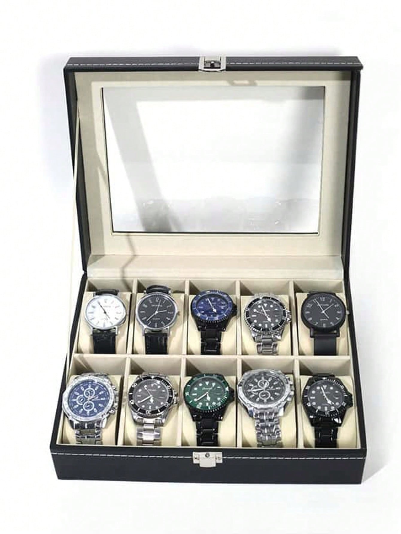 Leather Watch Box with Lock, L - Watch Display Box 评论和价格