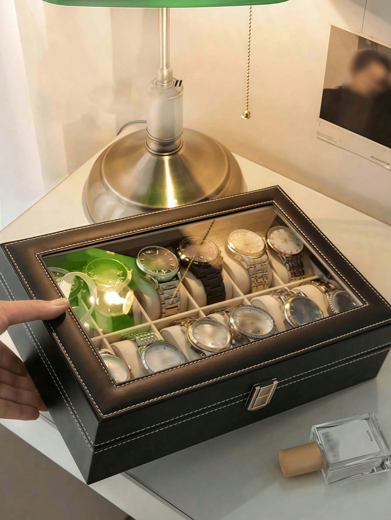 Leather Watch Box with Lock, L - Watch Display Box 评论和价格