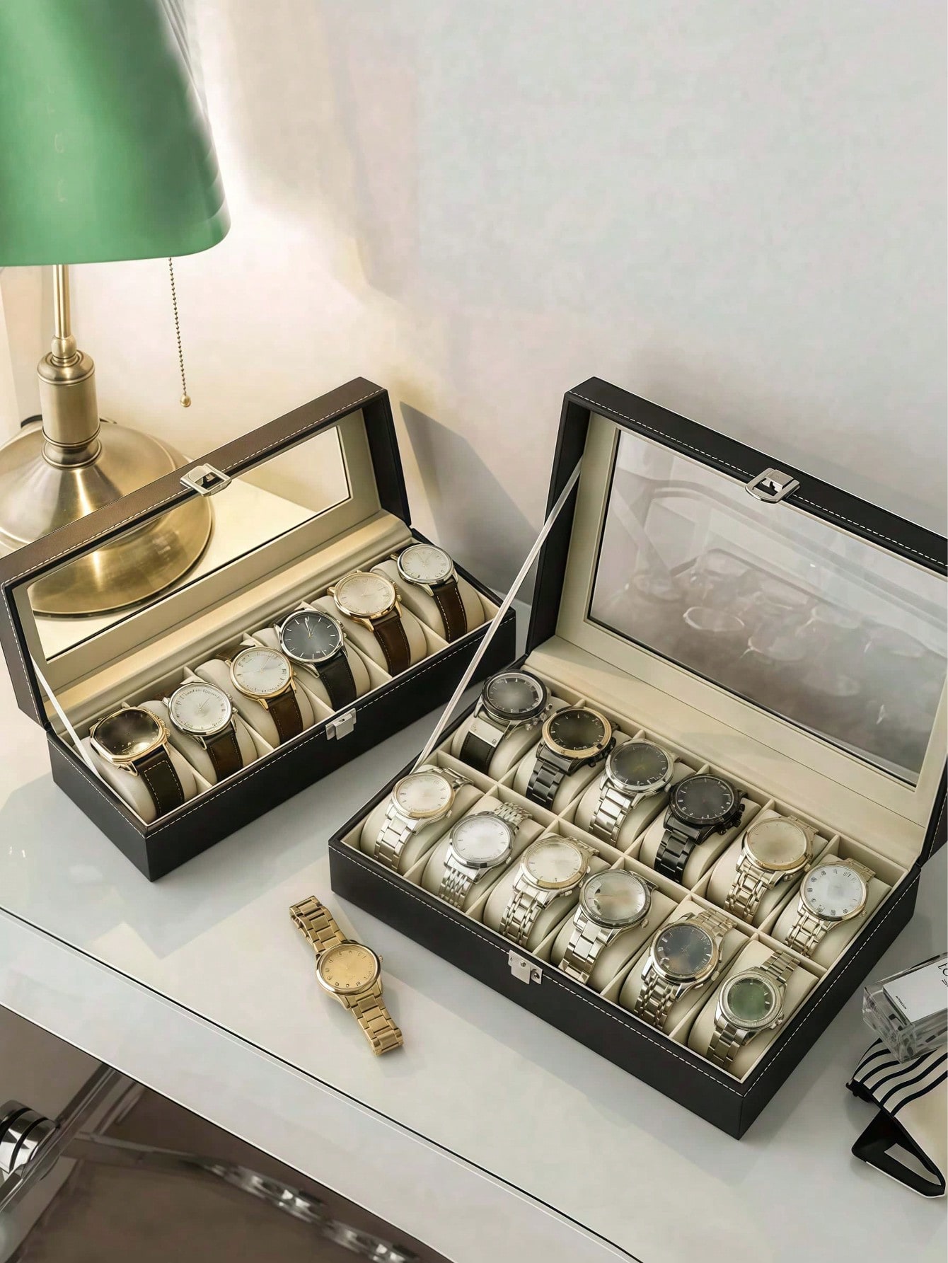 Leather Watch Box with Lock, L - Watch Display Box 评论和价格