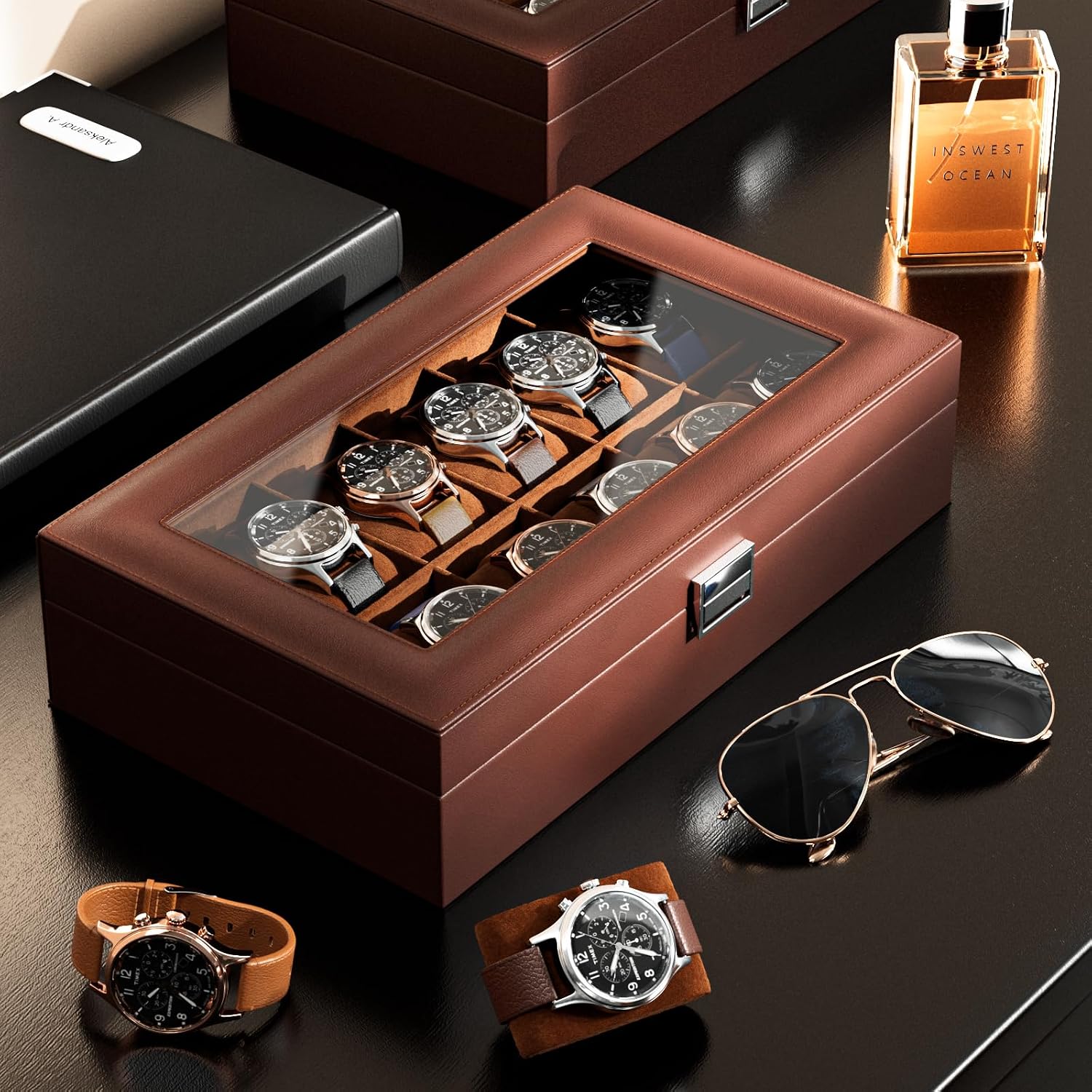 12 Slot Watch Display Case wit - Watch Display Box 评论和价格