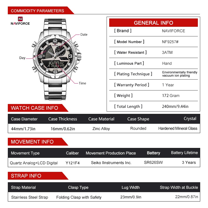 NAVIFORCE Men Dual Display Wat - Watch Display Box 评论和价格